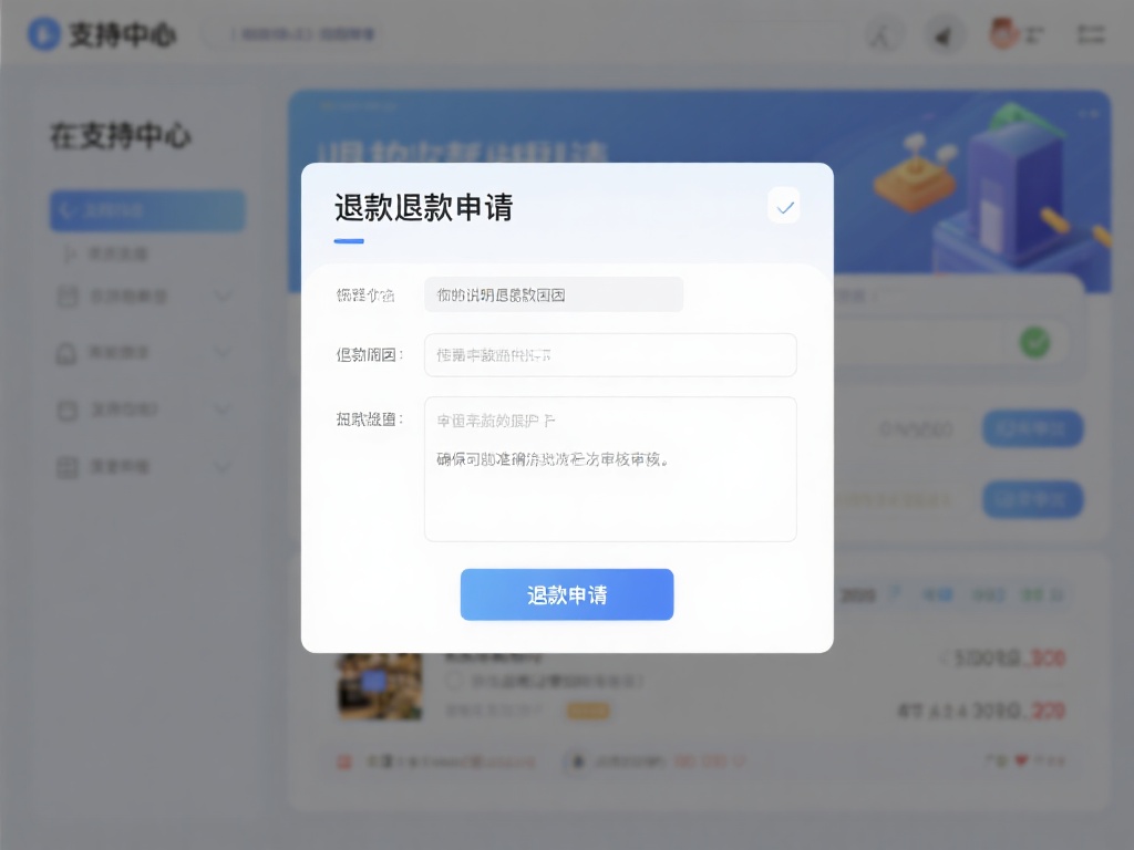 提交退款申请
在支持中心，选择“退款申请”或类似